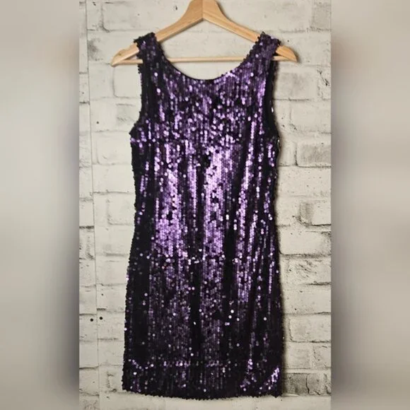 Ricki’s Purple Sequin Cocktail Dress Size 6 Party Sparkle Sleeveless - Picture 8 of 8